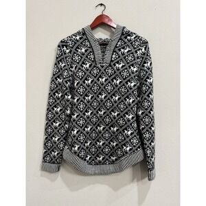 Artesania Alpaca Wool Sweater Fair Isle Reindeer Snowflake Hoodie Pullover